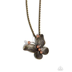 Paparazzi Bronze Butterfly Necklace with Orange Accents